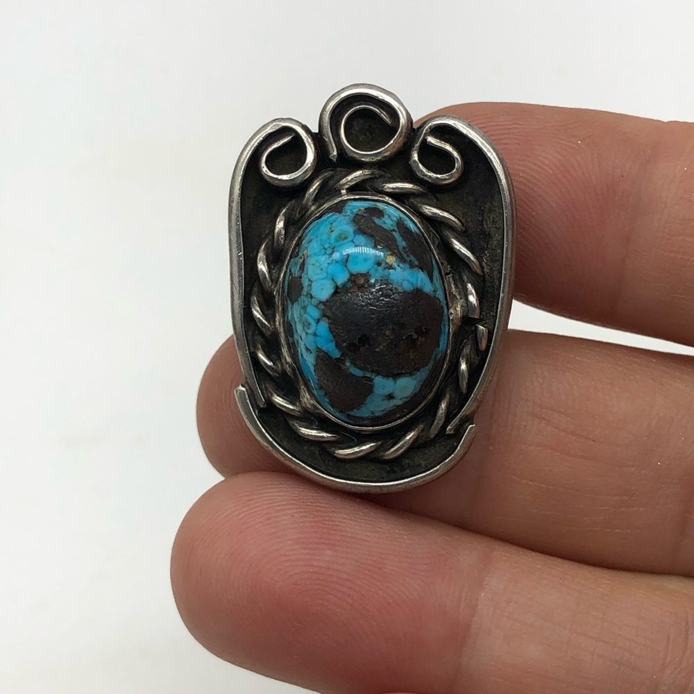 Vtg Large Blue Turquoise Ring 925 Sterling Silver Womens Sz 7 Native American - Picture 4 of 10